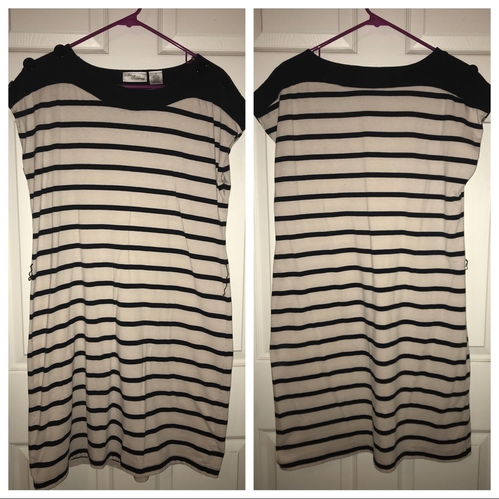 AHOY! Beige and Navy striped dress